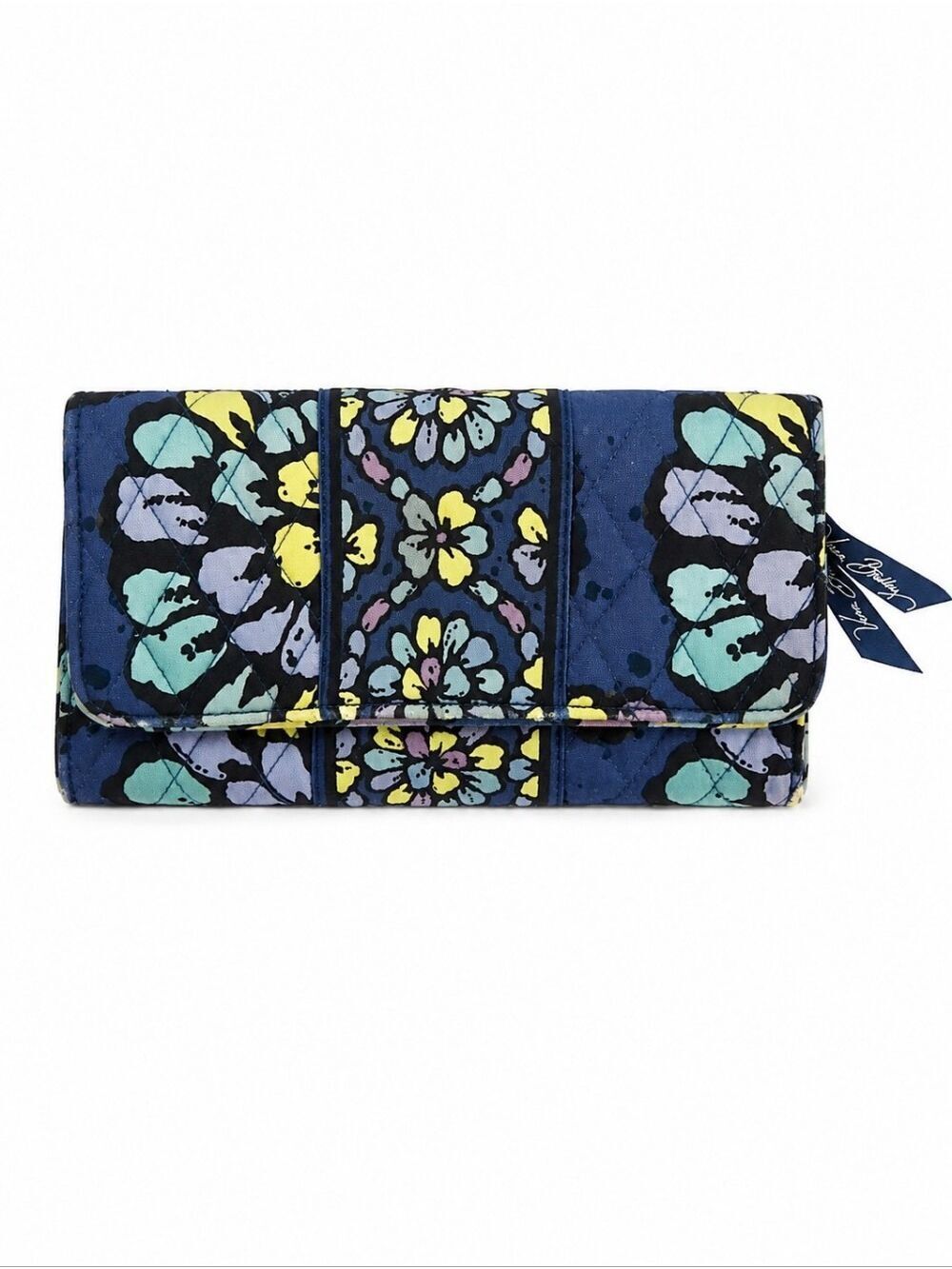 Vera Bradley Floral Patchwork Trifold Wallet Organizer Retired Print Blue